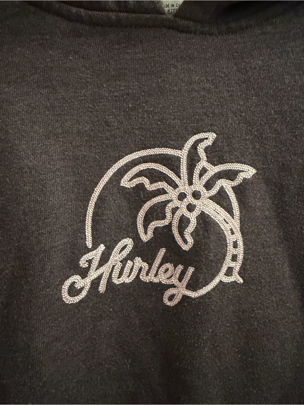Hurley Charcoal Hoodie with Embroidered Palm Logo, women’s small